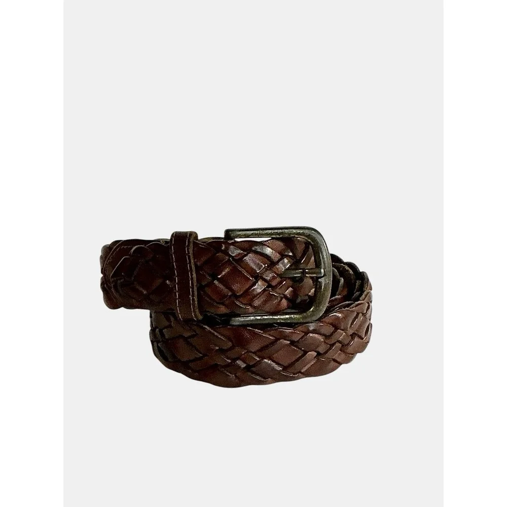 Vtg Abercrombie & Fitch Brown Braided Leather Belt Mens Size 38 Brass Buckle